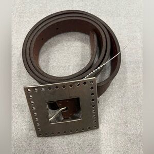 [Max37”]Fullum & Holt Brown Leather Belt 1” wide Silver Toned Square Buckle